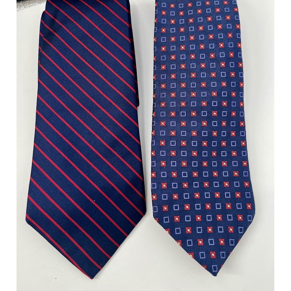 Brooks Brothers Makers Silk Tie Lot Blue Red Stripe Geometric 3.5x60 Made in USA